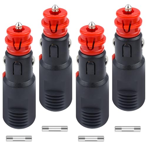 4 Stück Zigarettenanzünder Stecker Auto Stecker 12V-24V Sicherheits-Universalstecker Normstecker mit 8A 10A Sicherung für Auto LKW PKW Motorrad Kühlbox Navi Auto-Handstaubsauger von FAELNK