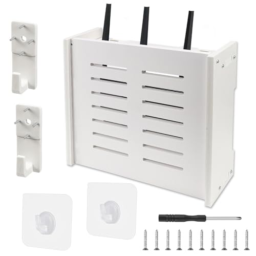 FAELNK WiFi Router Aufbewahrungsbox Regal Wand Wandmontage Router Box Verstecken für Zuhause und Büro Weiß Einfach Small Stripes Dekorative WiFi Box WLAN Router Regal von FAELNK