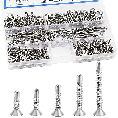 FAELNK Selbstschneidende Schrauben Edelstahl 260 Stück Selbstschneidende Kreuzkopf Bohrschrauben Selbstbohrende Schrauben Set 4.2 x 13mm/ 16mm / 19mm / 25mm / 32mm Silber von FAELNK