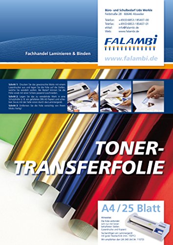 FALAMBI metallic Toner-Thermo-Transferfolie DIN A4 für Laminiergerät, Gold, Tonertransferfolie (Gold - 25 x A4) von FALAMBI