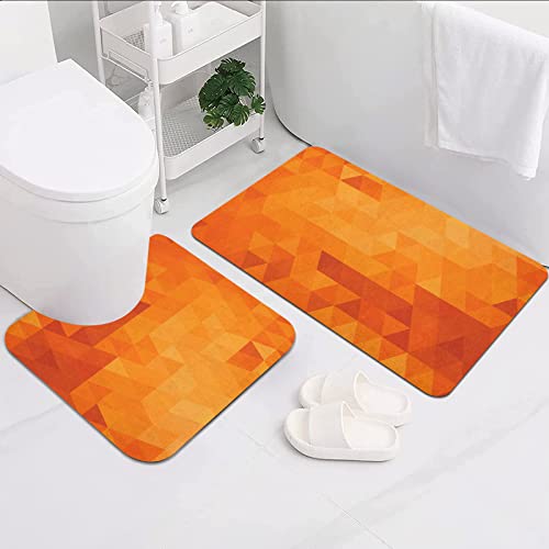 Badezimmerteppich Badematte Set 2 Teilig,Orange Dreieck-Mosaik-Formen und -Muster mit abstraktem Digital-Pixel-ähnlichem Effektdruck, gebranntes Orange,Schmutzfangmatte für Badezimmer Küchenteppich von FALOME
