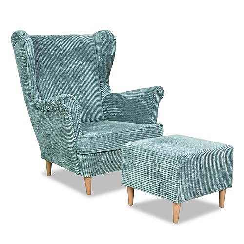 FAMILY MEBLE Sessel mit Fußstütze Bonito Corduroy Green | Sessel für Wohnzimmer, Schlafzimmer, Büro | Elegantes modernes Design | Bequeme Sitzfläche und Rückenlehne von FAMILY MEBLE