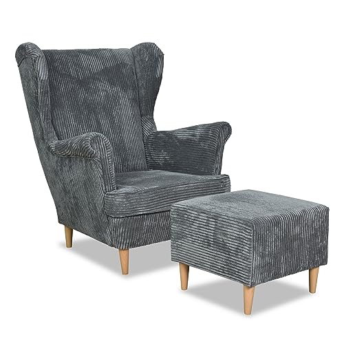 FAMILY MEBLE Sessel mit Fußstütze Bonito Kord grau | Sessel für Wohnzimmer, Schlafzimmer, Büro | Elegantes modernes Design | Bequeme Sitzfläche und Rückenlehne von FAMILY MEBLE