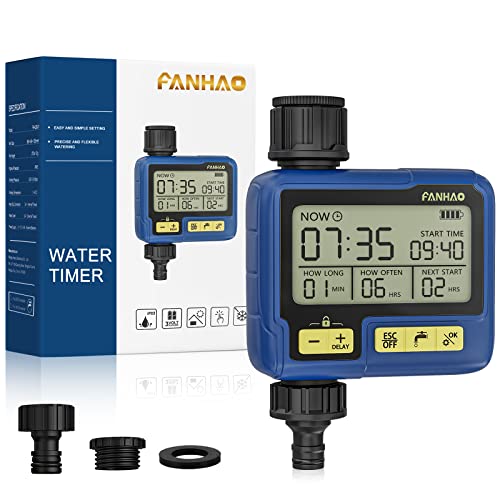 FANHAO Bewässerungscomputer Garten Wasser Zeitschaltuhr mit Automatische/Manuell Bewässerungssystem, Einfache und Schnelle Programmierung Bewässerungsuhr, Großes LCD-Display Bewässerungssteuerung von FANHAO