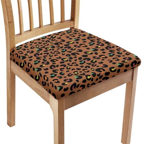 FANSU Leopard Drucken Esszimmerstuhl Sitzbezüge, Stuhlbezug Sitzfläche 1 2 4 6er Set - Stuhl Sitzbezüge/Bezug für Stühle/Stuhlhussen für Stühle, für Küche Bürostühle (Braun,1 Stück) von FANSU