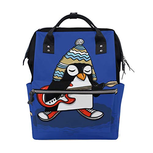 FANTAZIO Mummy Bag Rucksack Pinguin Rock Gitarristen Schultasche von FANTAZIO