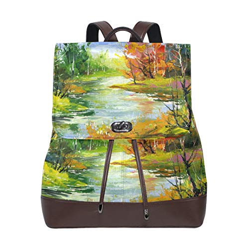 FANTAZIO Rucksäcke Herbstlandschaft mit The Wood River Schultasche Leder Daypack von FANTAZIO