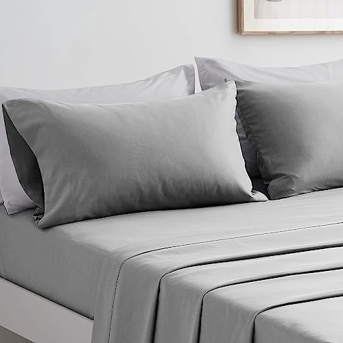 Komplettes Bettwäsche-Set für Doppelbetten, Bettlaken und Kissenbezüge, Mikrofaser, für Bett mit 180 cm, Hellgrau von FARFALLAROSSA