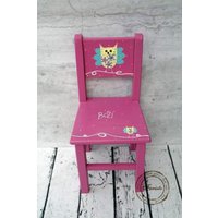 Personalisierte Holz Kindergarten Stuhl, Handgemachte Rosa Kinderstuhl, Stuhl Für Kleine Kinder, Bemalt Lustige Eulen, Neue Baby-Geschenk von FARISTOstore