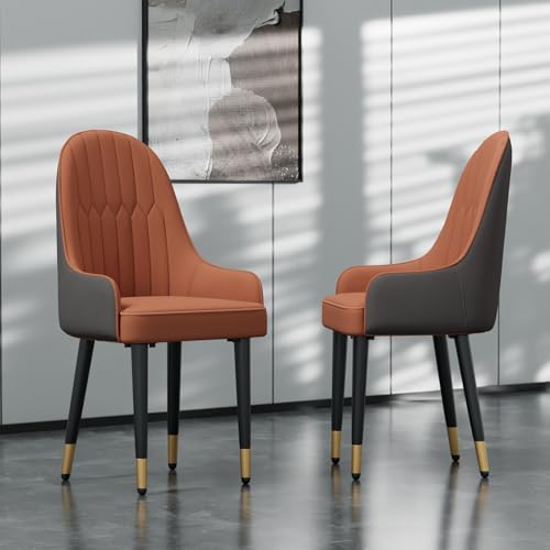 FATIVO Esszimmerstühle 2er Set mit Rückenlehne, Küchenstühle aus PU-Kunstleder - belastbare bequemer Polsterstuhl Essstühle für Esszimmer, grau orange von FATIVO