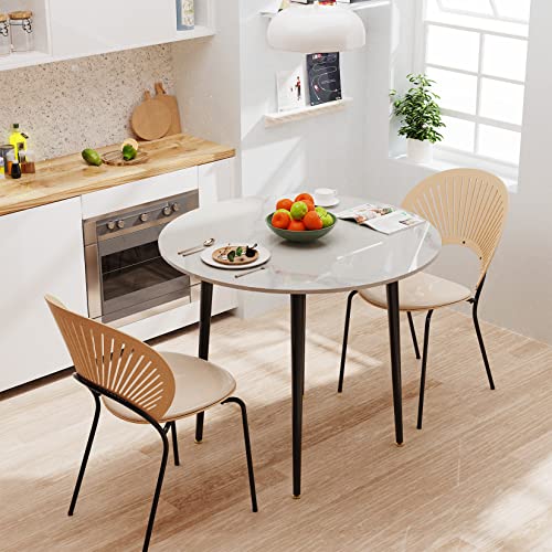 FATIVO Esszimmertisch Marmor Esstisch Rund: Skandinavisch Küchentisch 80×80 cm mit Metall Tischbeine für Esszimmer Weiß von FATIVO
