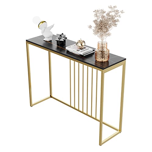 FATIVO Konsolentisch Marmor Gold Schmal: Skandinavisch Eingangtisch mit Gold Metallgestell - Flurtisch für Schlafzimmer Wohnzimmer 100×30×79cm Schwarz von FATIVO