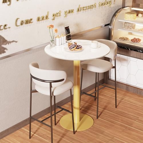 FATIVO Bartisch Marmor Weiß Stehtisch Rund, Runder Bistrotisch Ø 70 cm Gold Eisenbeine, Biertisch Partytisch für Küchen Cafe 100cm Tischhöhe von FATIVO