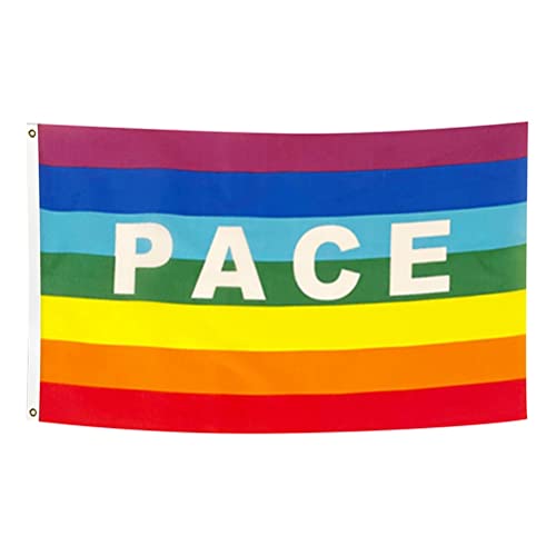 Lseqow Rainbow Flag Peace,Polyester Pazifistenflagge, Gartenflagge Regenbogen Flagge mit PACE Flagge,für Garten Balkon im Freien von FCHMY