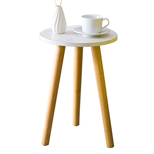 NMDCDH Tisch Mini Kaffee Stilvolle Massivholz Runde Kaffee Mini Schlafzimmer Runde Kleine Kaffee Balkon Lässig Klein (Farbe: Weiß, Größe: 29x29x42cm) von FCHMY