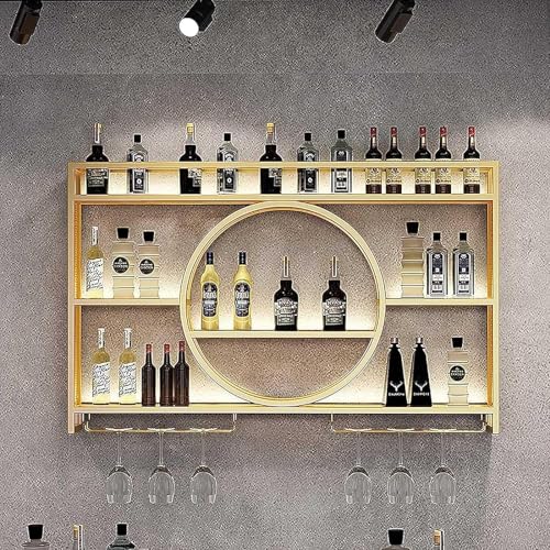 FDSGEEE Metall-Weinregal für die Wandmontage - Stilvolles Barregal für Zuhause, Restaurant & Bar - Multifunktionaler Champagnerglas-Organisator (Size:120x15x80cm/47x6x31in,Color:Gold) von FDSGEEE