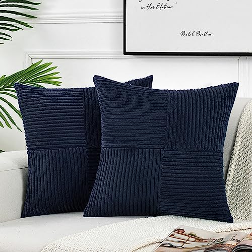 FDTERN 2er Set Boho Kordsamt Kissenbezug 40x40CM Navy Blau Einfarbig Flauschig Quadrat Kissenbezüge Kissenhülle Dekokissenbezug Sofakissen Dekokissen Deko für Sofa Schlafzimmer Wohnzimmer Balkon von FDTERN