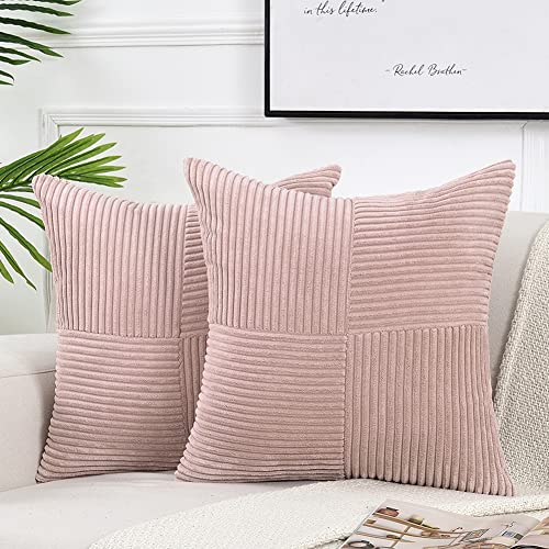 FDTERN 2er Set Boho Kordsamt Kissenbezug 45x45CM Rosa Einfarbig Flauschig Kissenbezüge Kissenhülle Dekokissenbezug Sofakissen Dekokissen Deko für Sofa Schlafzimmer Wohnzimmer Balkon von FDTERN