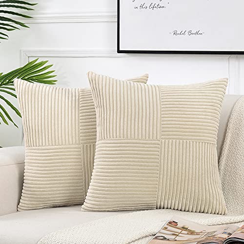 FDTERN 2er Set Boho Kordsamt Kissenbezug 50x50CM Beige Einfarbig Flauschig Kissenbezüge Kissenhülle Dekokissenbezug Sofakissen Dekokissen Deko für Sofa Schlafzimmer Wohnzimmer Balkon von FDTERN