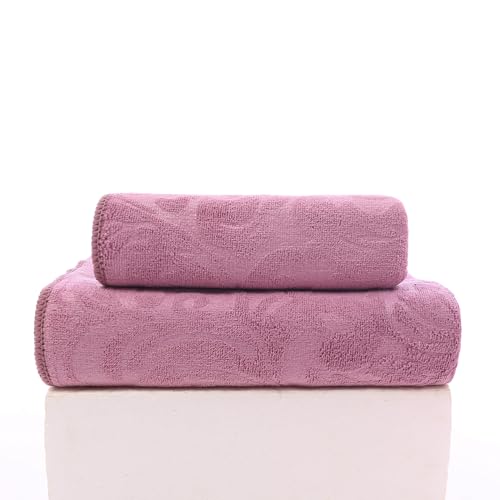 FEBE Handtücher Badetuch 70x140 + 50x100 cm Rosa Handtücher Set Badehandtuch Frottee mit Blumen Muster Mikrofaser Towel von FEBE