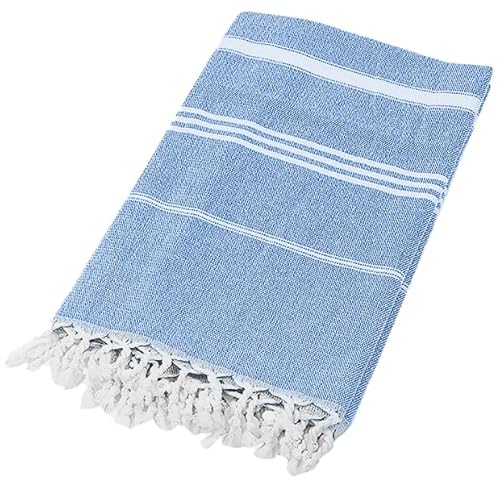 FEBE Strandtuch Badetuch Dunkel Blau Baumwolle 180x90 cm Ultraleicht mit Handgeknüpften Hamamtuch Saunatuch Picknickdecke Towel von FEBE