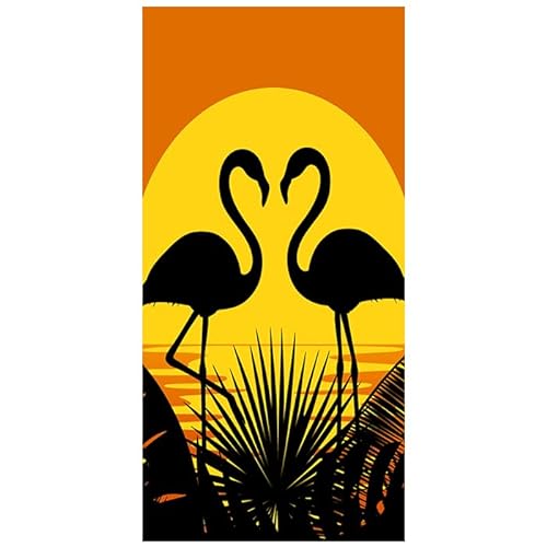 FEBE Strandtuch XXL Flamingos bei Sonnenuntergang 100x180 cm Badetuch Groß 100% Mikrofaser Handtuch Stranddecke Sommer-Handtücher von FEBE