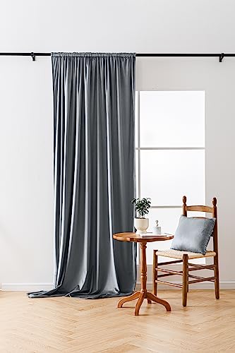 FEBE Verdunklungsvorhang Blickdicht Denim Grau Samt Velvet Vorhänge Gardinen mit Kräuselband Schlafzimmer Wohnzimmer 140x250 cm von FEBE