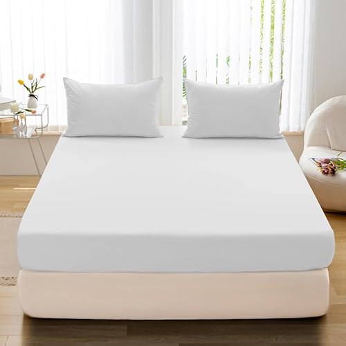 Spannbettlaken Weiß 160x200 cm Spannbetttuch Bettlaken Jersey Matratzenhöhe bis 25 cm 100% Baumwolle von FEBE
