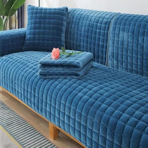 FEEGAR Samt Sofabezug 1 2 3 4 Sitzer, Sofaschoner Antirutsch L Form Sofaüberwurf rutschfest, Weicher Sofa überzug Ecksofa Hundedecke Sofa Couch überzug, Sofa überwurf,Blue 2,70x120cm von FEEGAR