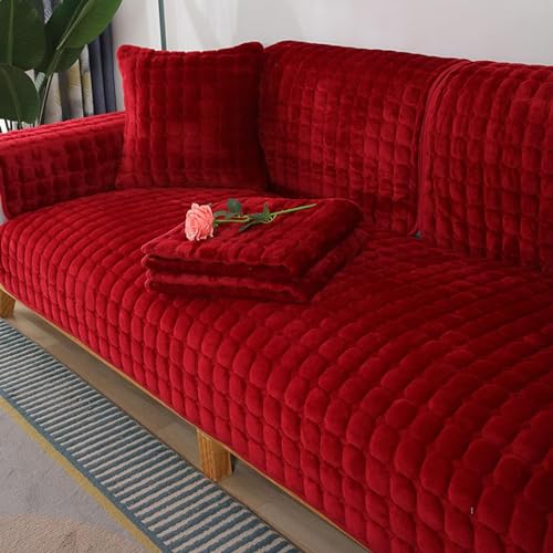 FEEGAR Samt Sofabezug 1 2 3 4 Sitzer, Sofaschoner Antirutsch L Form Sofaüberwurf rutschfest, Weicher Sofa überzug Ecksofa Hundedecke Sofa Couch überzug, Sofa überwurf,Rot,110x160cm von FEEGAR