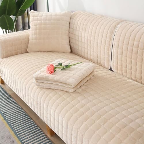 FEEGAR Sofabezug 1 2 3 4 Sitzer, Dicker Plüsch Sofa Sitzkissen, Sofaschoner Sofadecke rutschfest, Sofadecken für Sitzfläche, Sofabezug, Couch überzug, Hund Katze überwurf Hundedecke,Beige,70x120cm von FEEGAR