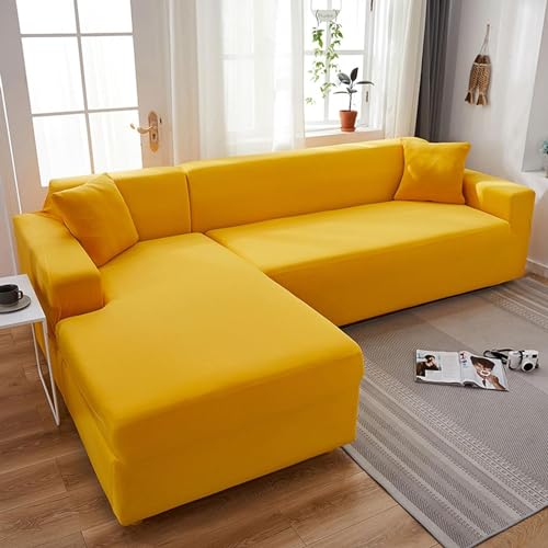 FEEGAR Sofabezug L U Form Eck Stretch Sofa/Couch überzug, Universal Couchbezug, Sofa überzug Für 1/2/3/4 Sitzer, Couch überzug Sofaschoner(L Form Ecksofa Erfordert Zwei),Gelb,3 Seater von FEEGAR