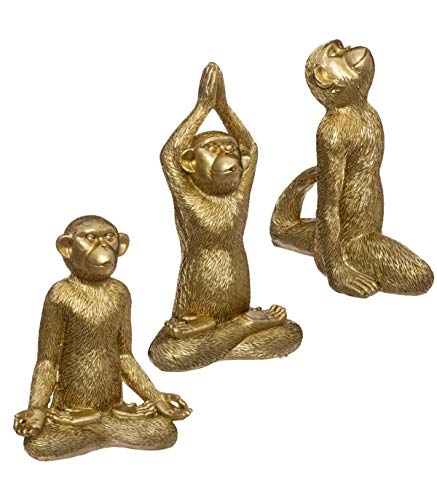 Golden Yoga Monkeys Größe 17cm 3 Stück von FEERIC CHRISTMAS