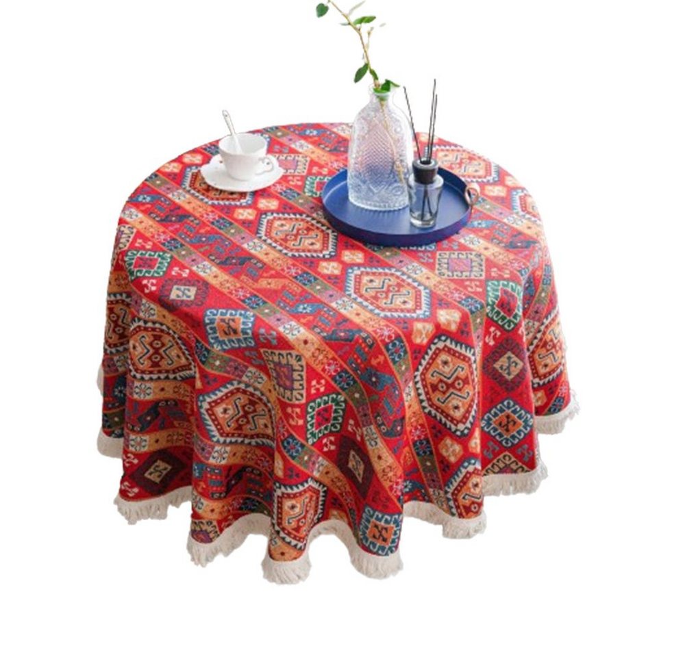 FELIXLEO Tischdecke Runde Tischdecken Leinen Baumwolle Spitze Tischdecke Mehrzweck 150 cm von FELIXLEO