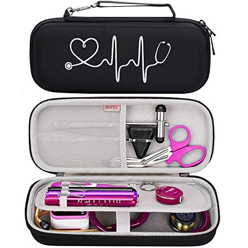 BOVKE Travel Case for 3M Littmann Classic III, Lightweight II S.E, Cardiology IV Diagnostic, MDF Acoustica Deluxe Stethoscopes - Extra Room for Taylor Percussion Reflex Hammer and Penlight, Black von BOVKE