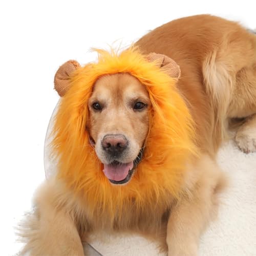Lion Mane for Dog, Black Lion Mane for Dog, Hundekostüm Löwenmähne, Verstellbar Lion Mane Costume for Dog Mit Ohren Für Mittlere Und Große Hunde (Color : Gold, Size : L) von FF LKY