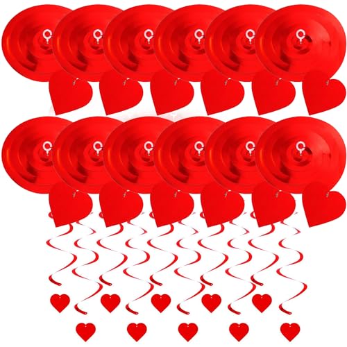 12 Stück, Rote Wirbelornamente, Herzwirbel-Hängedekoration, Valentinstag-Hängewirbeldekoration, Rote Herz Dekoration zum Aufhängen, für Geburtstagsparty-Dekorationen, Valentinstagsfeiern von FIBOUND