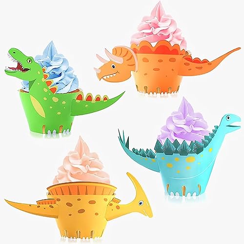 24 Stück Dinosaurier Cupcake Wrapper, Dino Muffin Wrapper, Dino Kuchen Cupcake Dekoration, Dinosaurier Cake Wrapper, Dinosaurier Kuchen Dekoration Papier, für Kinder Party Dinosaurier Geburtstag Deko von FIBOUND