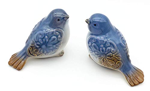 FICITI Set mit 2 Keramik-Vogelfiguren, Blume, verziert, Garten-Statue, Heimdekoration, Mini-Vogel-Ornamente von FICITI