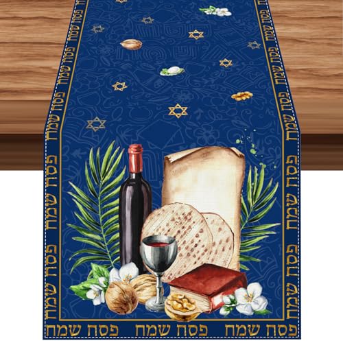 Linen Passover Tischläufer, israelisches Judentum, Pessach, Dekorationen und Zubehör für Zuhause, Küche, Esszimmer, Tisch, 33 x 183 cm von FIFESMALL