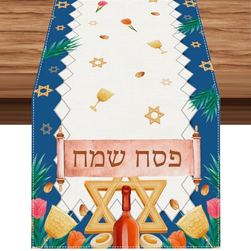 Linen Passover Tischläufer, israelisches Judentum, Pessach, Dekoration und Zubehör für Zuhause, Küche, Esszimmer, Tisch, 33 x 183 cm von FIFESMALL