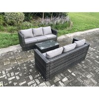 6-Sitzer Rattan Gartenmöbel Set Outdoor Patio Sofa Set mit Länglichem Tisch Dunkelgrau Gemischt - Fimous von FIMOUS