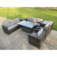8 Sitzer Outdoor Rattan Lounge Gartenmöbel Set Einstellbarer Aufsteigender Hubtisch Stühle Dunkelgrau Gemischt - Fimous von FIMOUS