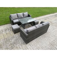 Outdoor Rattan Gartenmöbel Sitzgruppe Lounge Sofa Set Esstisch Höhenverstellbarer Steigender Hebetisch Stühle 6 Sitzer - Fimous von FIMOUS