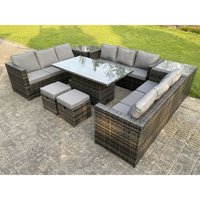 Fimous U Form Polyrattan Gartenmöbel Lounge Sofa Set Steigender Verstellbarer Anhebender Esstisch mit 2 Beistelltisch Extra Hocker von FIMOUS