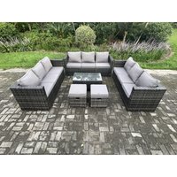 Outdoor Lounge Sofa Set Wicker pe Rattan Gartenmöbel Set mit Länglichem Couchtisch 2 Kleine Hocker Dunkelgrau Gemischt - Fimous von FIMOUS