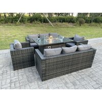 Outdoor Rattan Gartenmöbel Gas Feuerstelle Brenner Tisch Sets Lounge Sessel Dunkelgrau 8-Sitzer - Fimous von FIMOUS