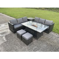 Rattan Garten Eckmöbel Gas Feuergrube Tisch Sets Gas Heizung Lounge Kleine Fußhocker Dunkelgrau 8-Sitzer - Fimous von FIMOUS