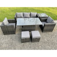 Rattan Gartenmöbel Set Outdoor Gartensofa Loungemöbel Sitzgruppe Essgruppe Garnitur mit Hocker Dunkelgrau Gemischt Couchtisch - Fimous von FIMOUS