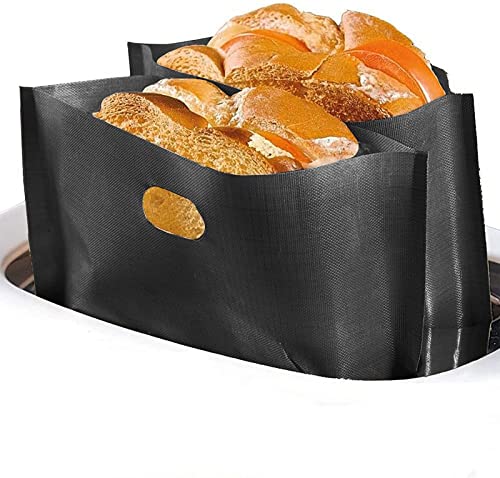 Toastbeutel,toasterbags wiederverwendbar 17 x 19 cm Hitzebeständig Antihaft Teflon Toaster Beutel Sandwich Beutel für Käse-Sandwiches Würstchen Pizza (Schwarz 6 Stück) von FINGER TEN